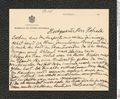 Nachlass Franz Steindachner, Karte von Grigore Antipa an Franz Steindachner (30.09.1905), Inv.Nr. 13.05, Seite 1